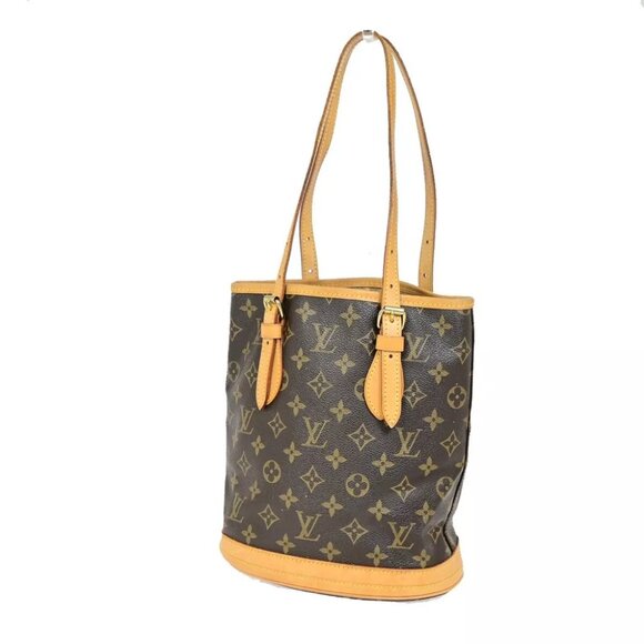 LOUIS VUITTON BUCKET PM Shoulder Tote Bag Monogram Leather Brown M42238 34EB427 - Picture 1 of 15